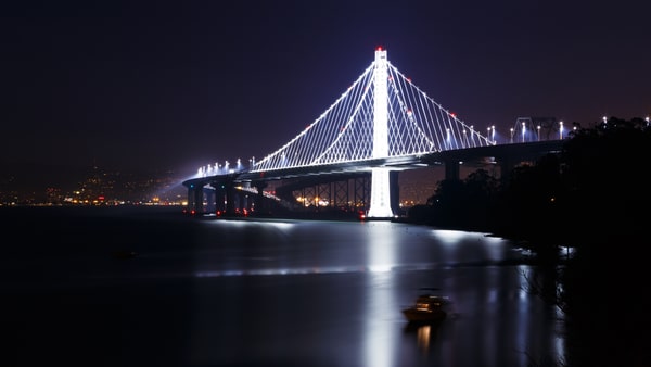 San Francisco-Oakland Bay Bridge light show at night